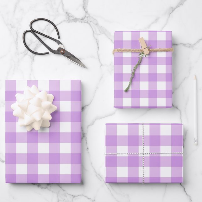 Feuille De Papier Cadeau Classic En vichy Vérifier Plaid Motif Lilac (Recto)