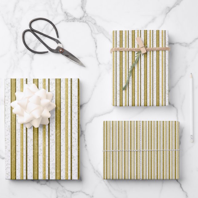 Feuille De Papier Cadeau Classic Gold Brown Stripes Professional Flat (Recto)