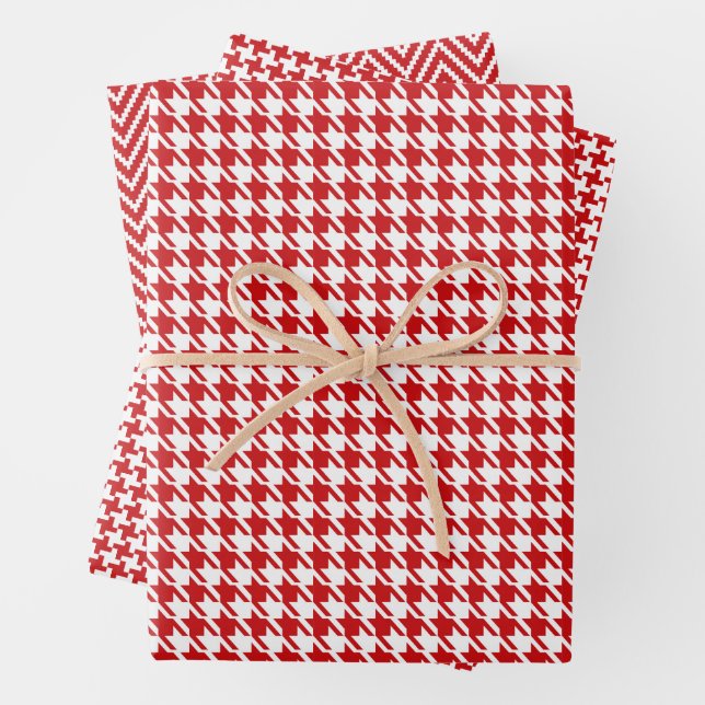 Feuille De Papier Cadeau Classic Red and White Houndstooth Pattern  (En situation)