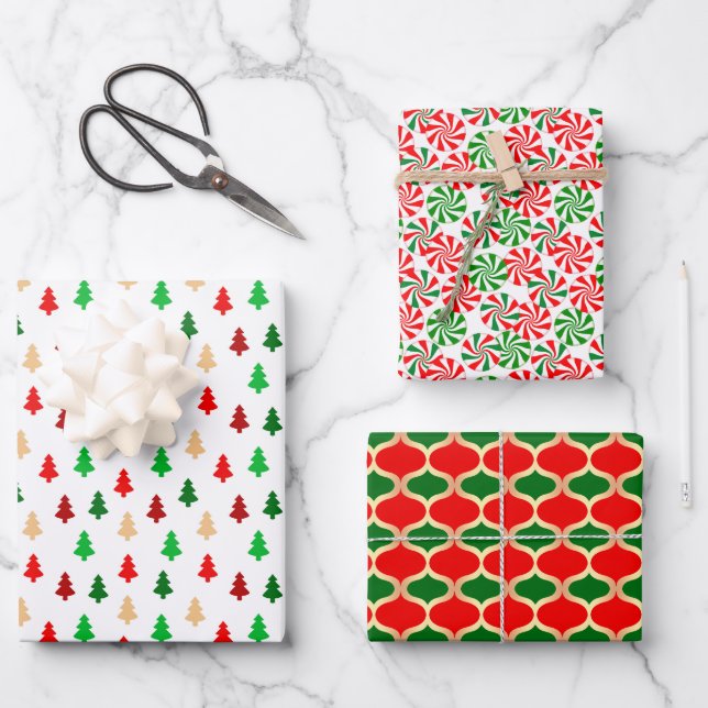 Feuille De Papier Cadeau Classic Red Green et Gold Motifs de vacances (Recto)