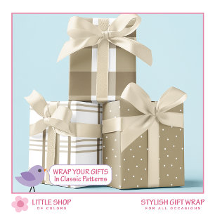 Feuille De Papier Cadeau Classique Beige et Vérifié Buffalo Blanc