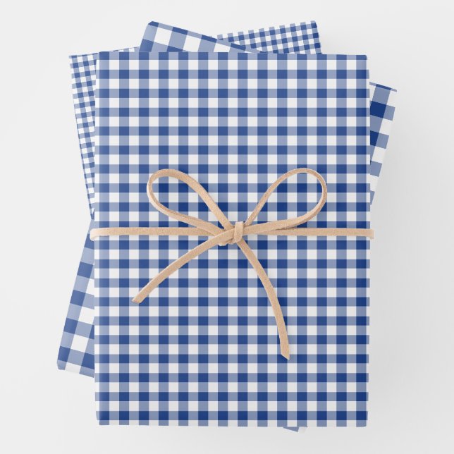 Feuille De Papier Cadeau Classique En vichy vrai bleu (En situation)