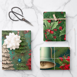 Feuille De Papier Cadeau Classique Noël Rétro Vintage