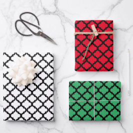 Feuille De Papier Cadeau Classique noir marocain quatrefoil motif Noël