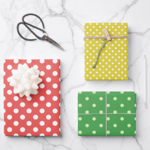 Feuille De Papier Cadeau Classique Pois rétro Rouge Vert Jaune