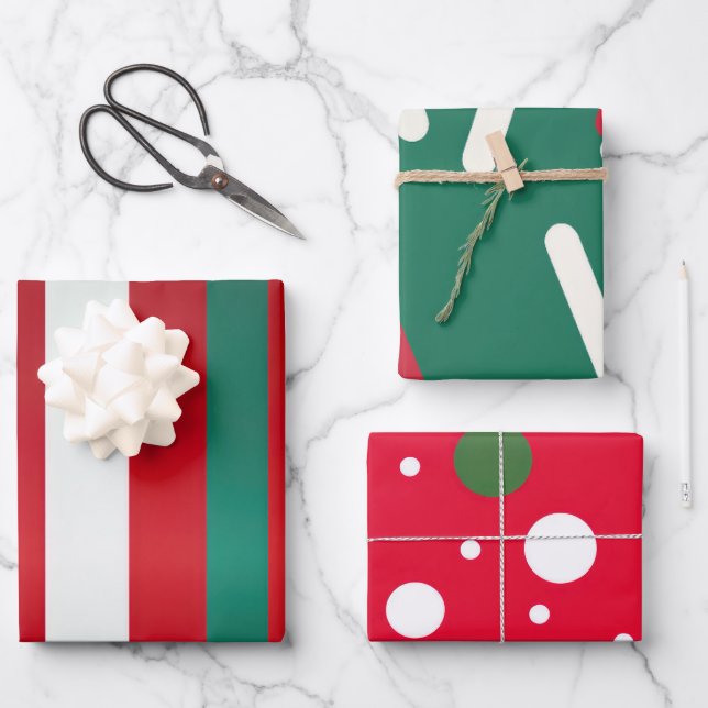 Feuille De Papier Cadeau Classique Rouge Vert et Blanc Charme de vacances (Recto)