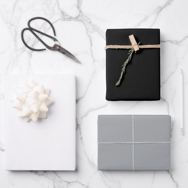 Feuille De Papier Cadeau Classique Sans Temps Traditionnel Noir Gris Et Bla (Recto)