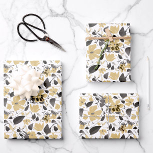 Feuille De Papier Cadeau Clematis gris jaune Peint Aquarelle Florale