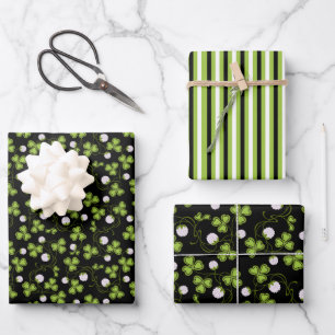 Feuille De Papier Cadeau Clocher vert et noir
