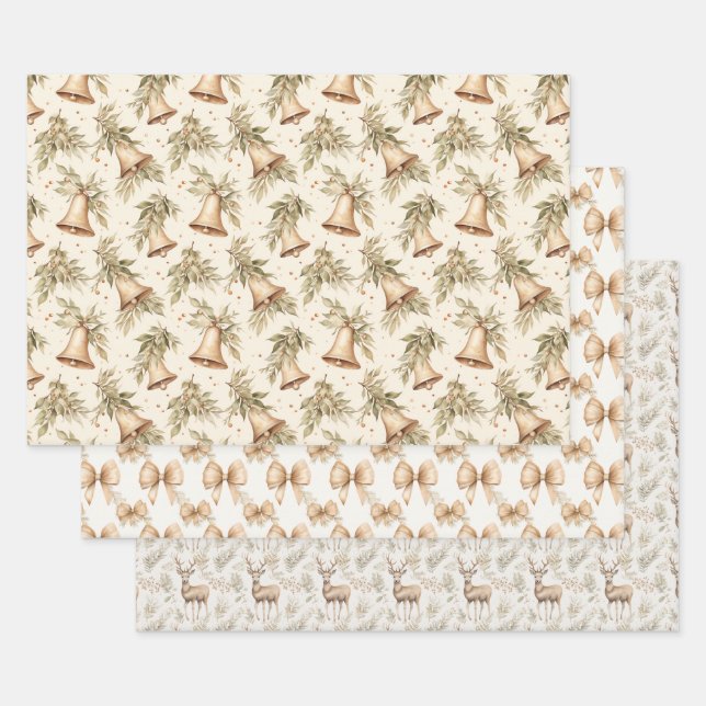 Feuille De Papier Cadeau Cloches, vaches et rennes (Lot)