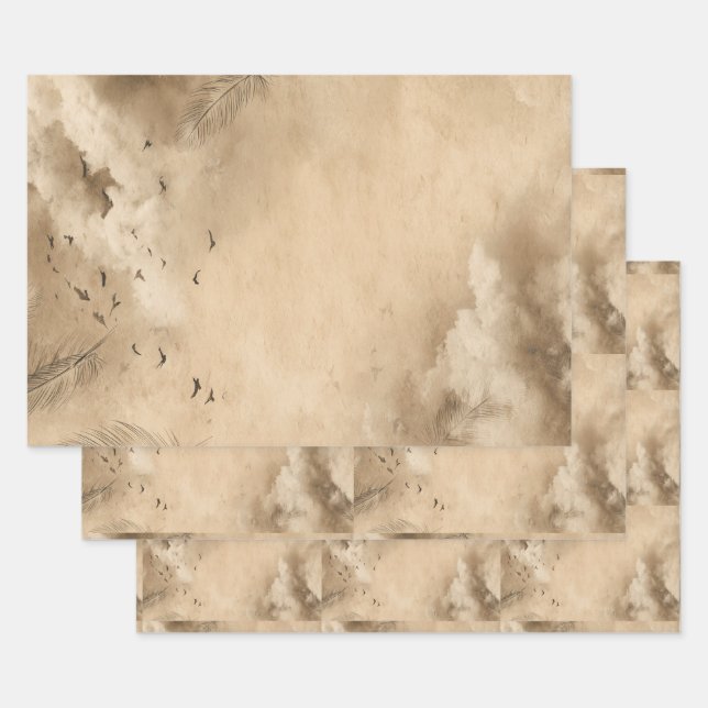 Feuille De Papier Cadeau Clouds Birds Feathers Pastel Sky Collage (Lot)