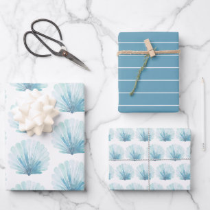 Feuille De Papier Cadeau Coastal Aqua Scallop Seashell Personnalisé