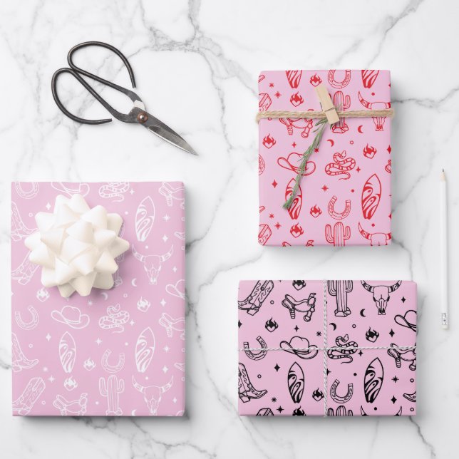 Feuille De Papier Cadeau Coastal Cowgirl Set de 3 Western Noël cadeau (Recto)