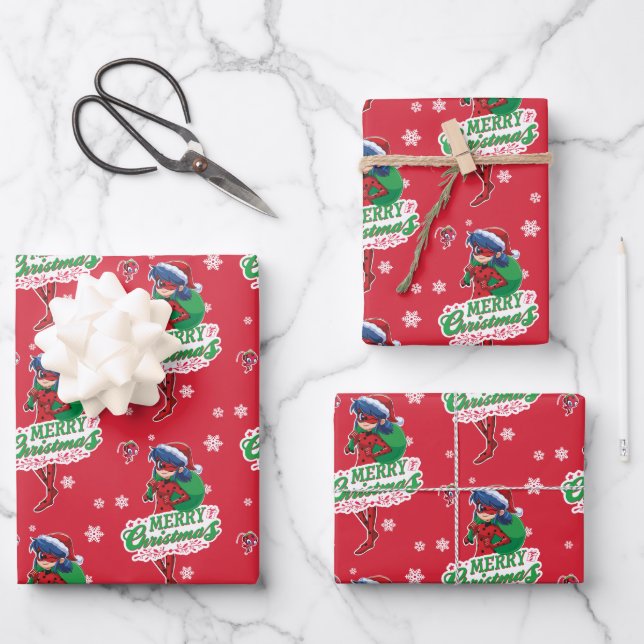 Feuille De Papier Cadeau Coccinelle | Joyeux Noël (Recto)