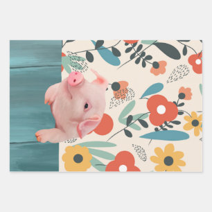 Feuille De Papier Cadeau Cochon de bébé convivial Bébé mignon animal