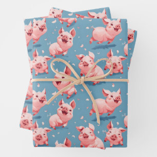 Feuille De Papier Cadeau Cochons colorés heureux