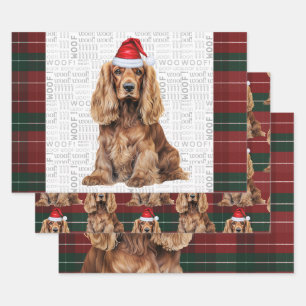 Feuille De Papier Cadeau Cocker Spaniel Chien Rouge et Vert à Carreaux de N