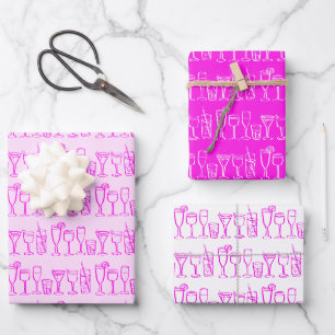 Feuille De Papier Cadeau Cocktail Whimsical Boissons Vin Party Pink Cadeau