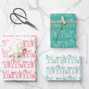 Feuille De Papier Cadeau Cocktail Whimsical Boissons Vins Fête Noël