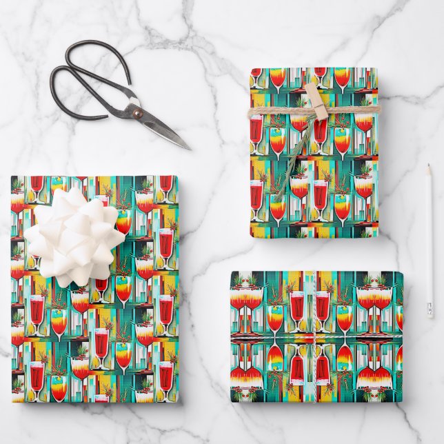 Feuille De Papier Cadeau Cocktails PopArt Christmas (Recto)