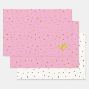 Feuille De Papier Cadeau Cœur Anniversaire Points Blanc Rose Or