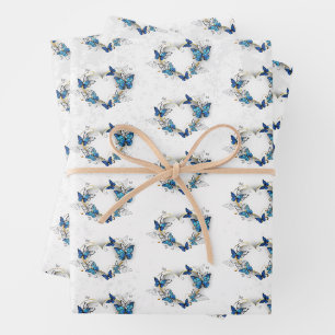 Feuille De Papier Cadeau Coeur bijoux avec papillons Morpho
