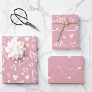 Feuille De Papier Cadeau Cœur blanc rose