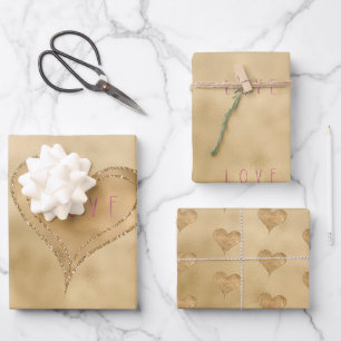 Feuille De Papier Cadeau Coeur d'amour de la Parties scintillant dorée