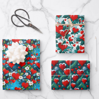 Feuille De Papier Cadeau Coeur de Noël