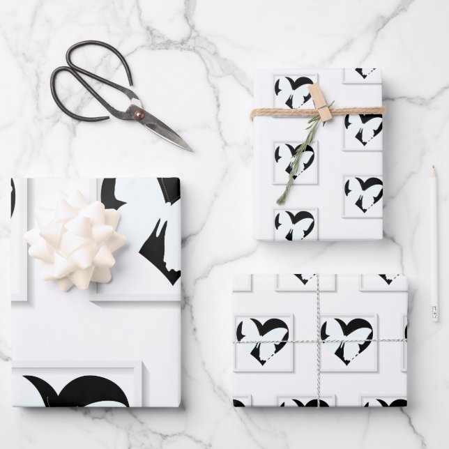 Feuille De Papier Cadeau Cœur de papillon blanc (Recto)
