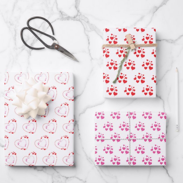 Feuille De Papier Cadeau Coeur rose clair rouge (Recto)