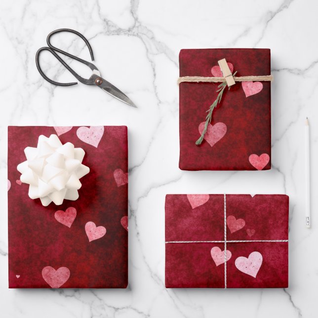 Feuille De Papier Cadeau Coeurs aquarelle (Recto)