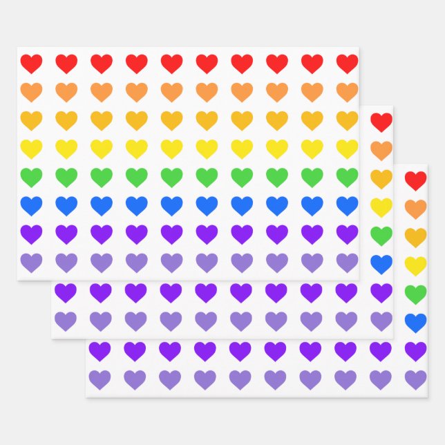 Feuille De Papier Cadeau Coeurs arc-en-ciel (Lot)