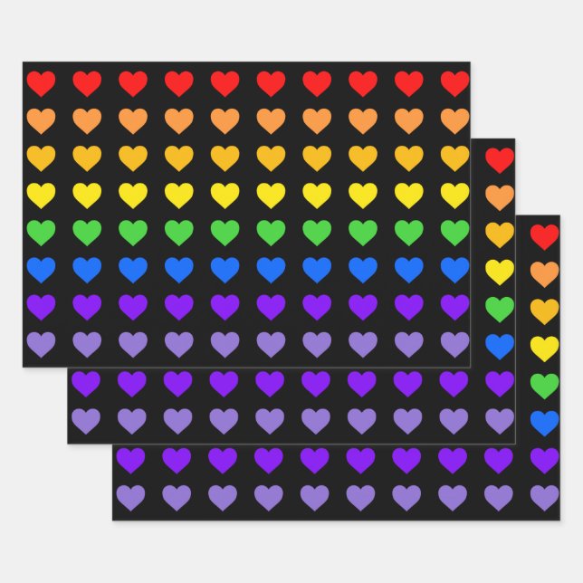 Feuille De Papier Cadeau Coeurs arc-en-ciel (Lot)