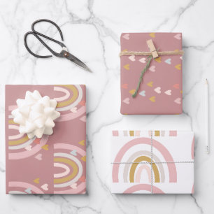 Feuille De Papier Cadeau Coeurs arc-en-ciel baby shower rose