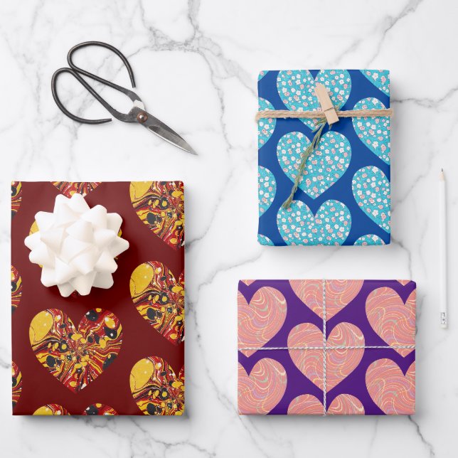 Feuille De Papier Cadeau Coeurs beaux et rétro Art Envelopper l'artisanat (Recto)