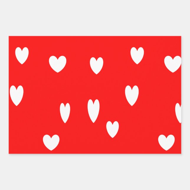 Feuille De Papier Cadeau Coeurs blancs sur rouge (Devant)