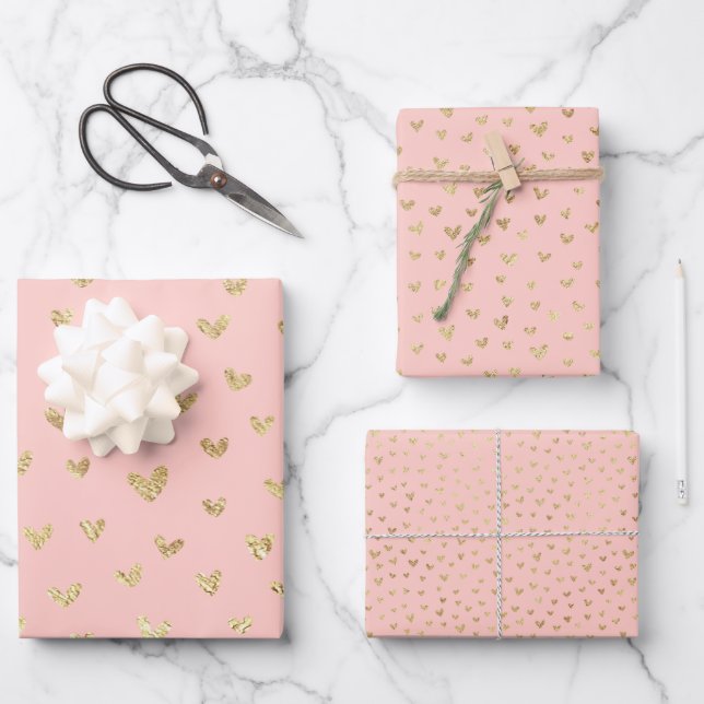 Feuille De Papier Cadeau Coeurs boho rose vif (Recto)