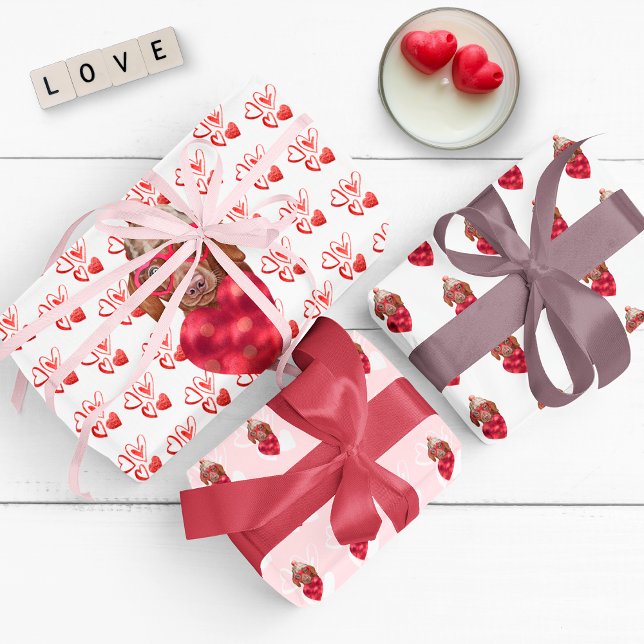 Feuille De Papier Cadeau Coeurs Brown Dachshund Amoureux des chiens Valenti (Créateur téléchargé)