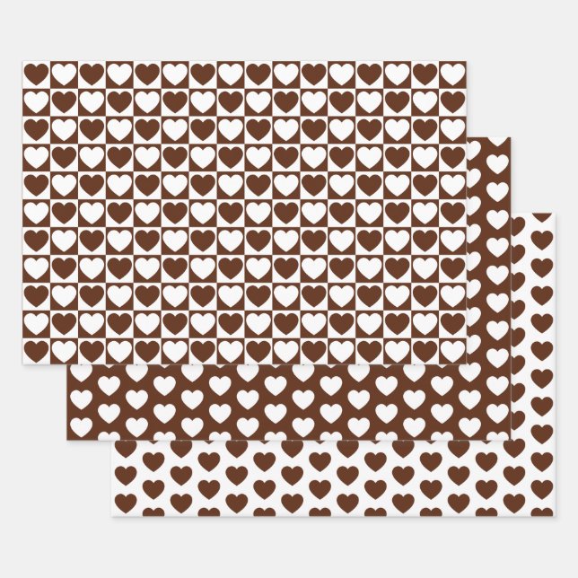 Feuille De Papier Cadeau Coeurs Brown et blancs (Lot)