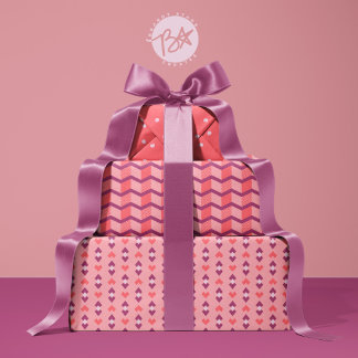 Feuille De Papier Cadeau Coeurs d'amour géométriques, points et rayures Che