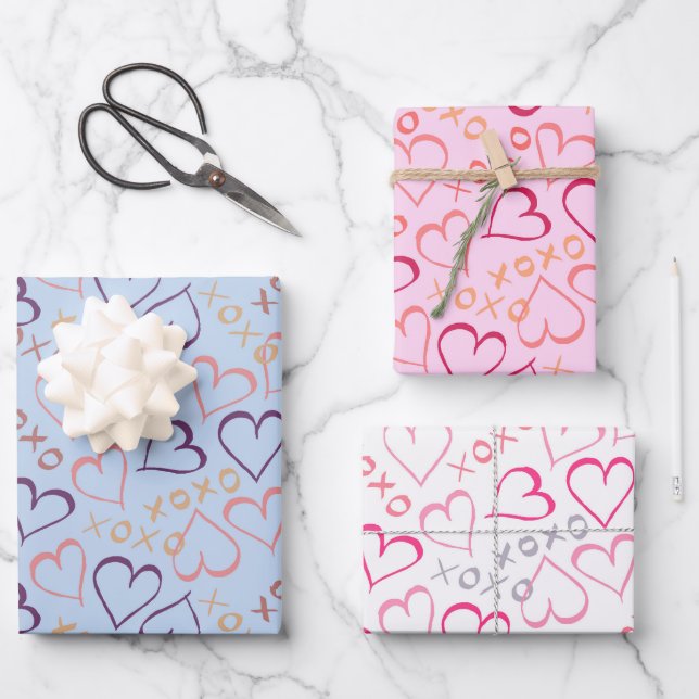 Feuille De Papier Cadeau Coeurs d'amour, XOXO (Recto)