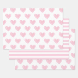 Feuille De Papier Cadeau Coeurs d'aquarelle rose. Amour. Valentines rougies