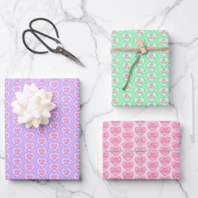 Feuille De Papier Cadeau Coeurs de conversation de bonbons Heureuses Sainte (Recto)