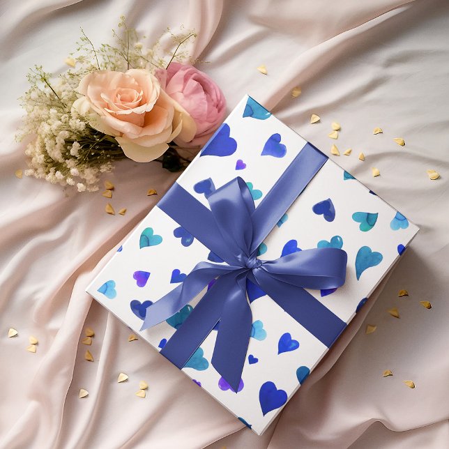 Feuille De Papier Cadeau Coeurs de la Saint Valentin - bleu (Créateur téléchargé)