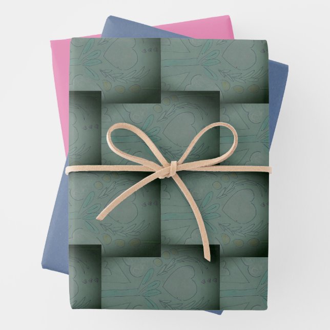 Feuille De Papier Cadeau Coeurs de Nana (noir et gris) (En situation)