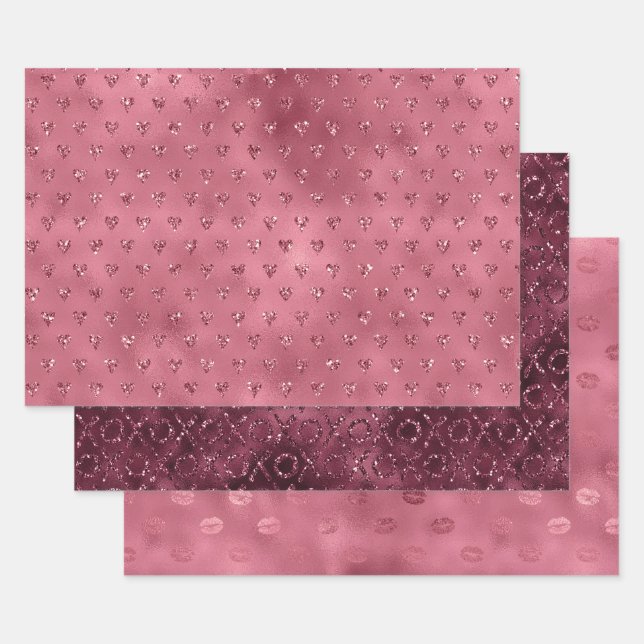 Feuille De Papier Cadeau Coeurs de Parties scintillant roux (Lot)