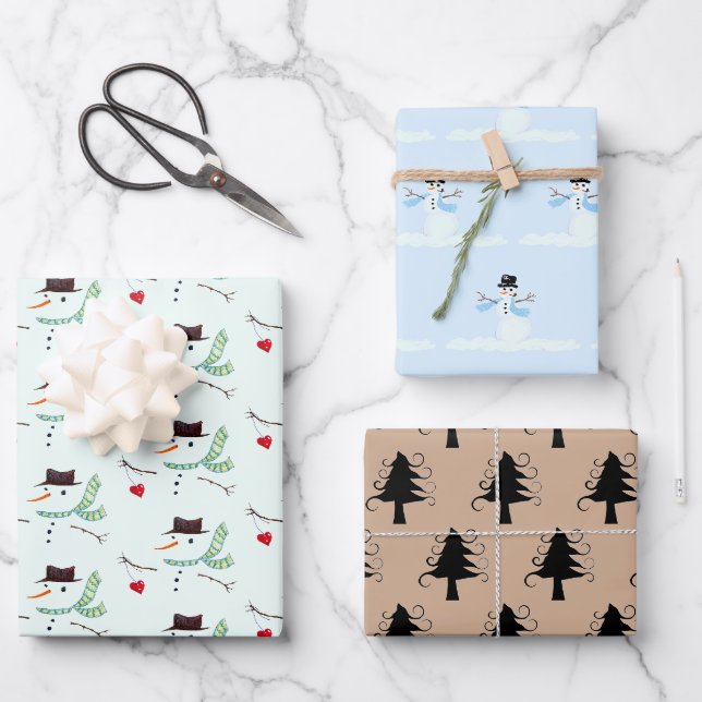 Feuille De Papier Cadeau Coeurs des neiges Curly Trees (Recto)