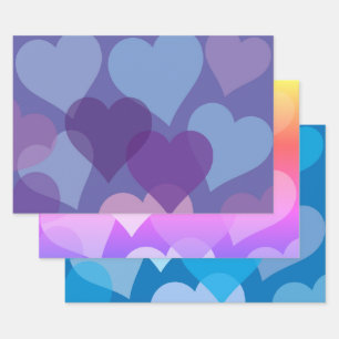Feuille De Papier Cadeau Coeurs élégants Thème Bleu rose pourpre