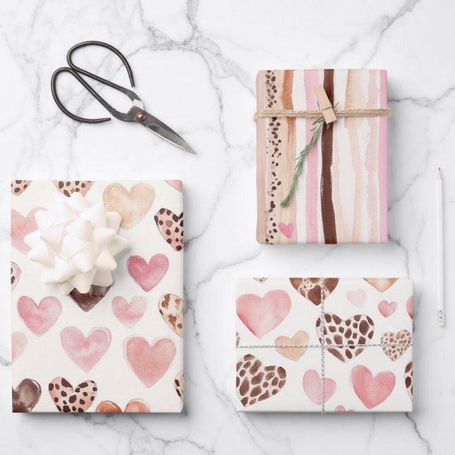 Feuille De Papier Cadeau Coeurs Empreintes de léopard Brown roses Anniversa (Recto)